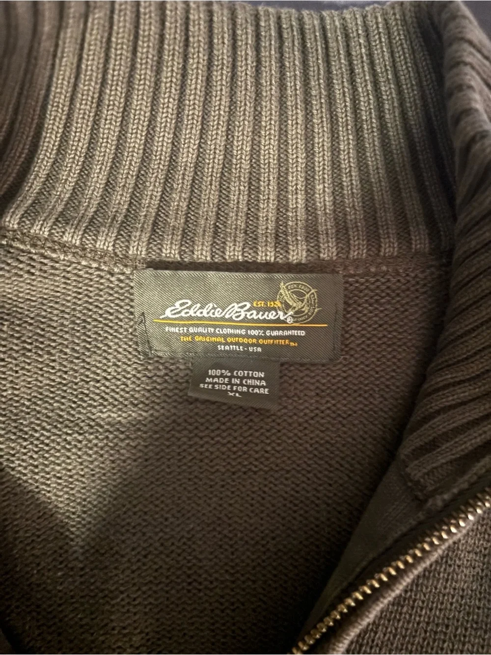 Eddie Bauer Olive Zip-Neck Sweater